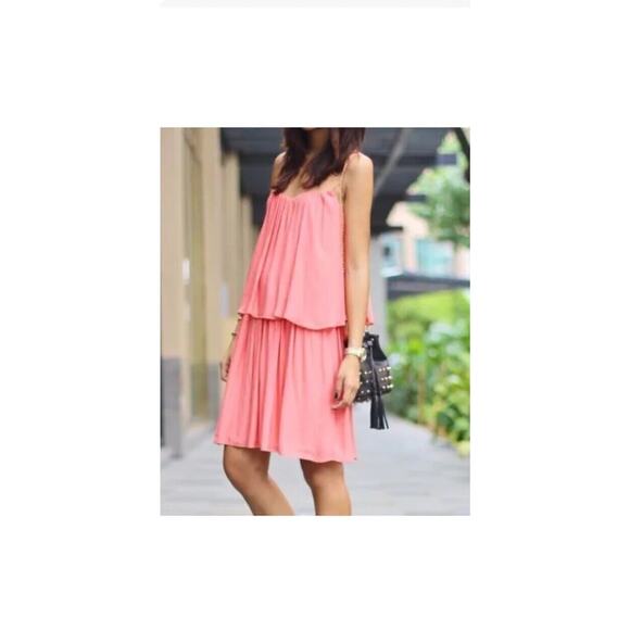 Zara Dress Women's XS Coral Pink Mini Frill Draped Ruffle Strappy Layered - Picture 6 of 6